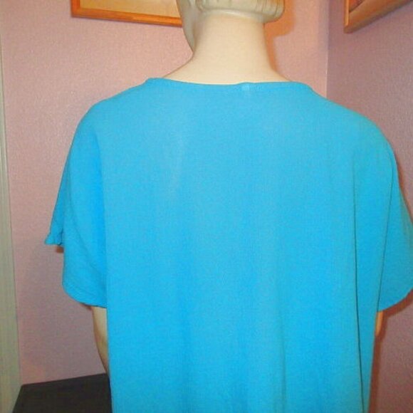 Oh My Gauze Asymmetrical Tunic Top Size XXL 3 Short Sleeves Turquoise Coastal - Picture 9 of 11